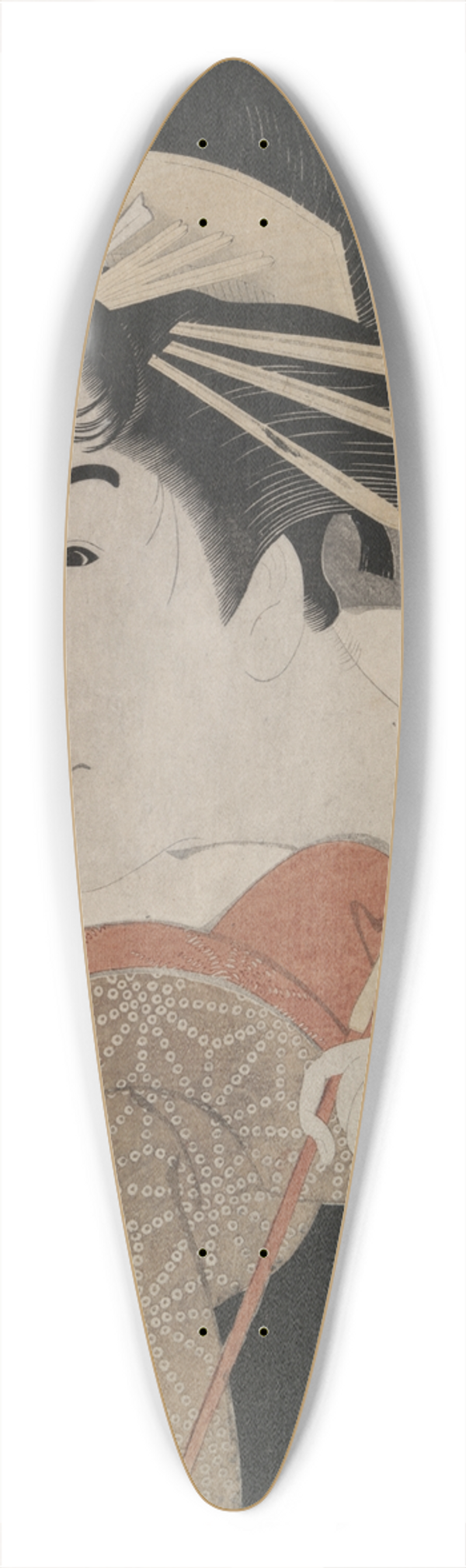 Tshsai Sharaku - The Actor Matsumoto Yonesaburo as Shinobu, Posing as the Courtesan Kewaizaka no Shosho, from the play A Medley of Tales ofRevenge 39.3 inch art pintail longboard deck