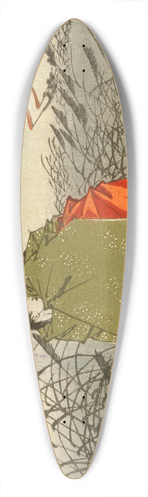 Tsukioka Yoshitoshi - Narihira and Nij no Tsubone at the Fuji River 39.3 inch art pintail longboard deck
