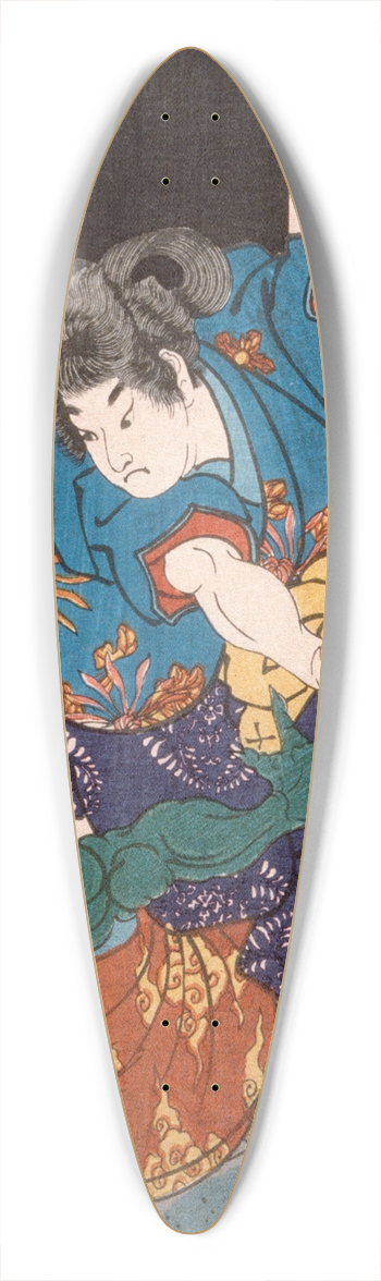 Tsukioka Yoshitoshi - The Temple Page Shiragikumaru Wrestling a Green Demon 39.3 inch art pintail longboard deck
