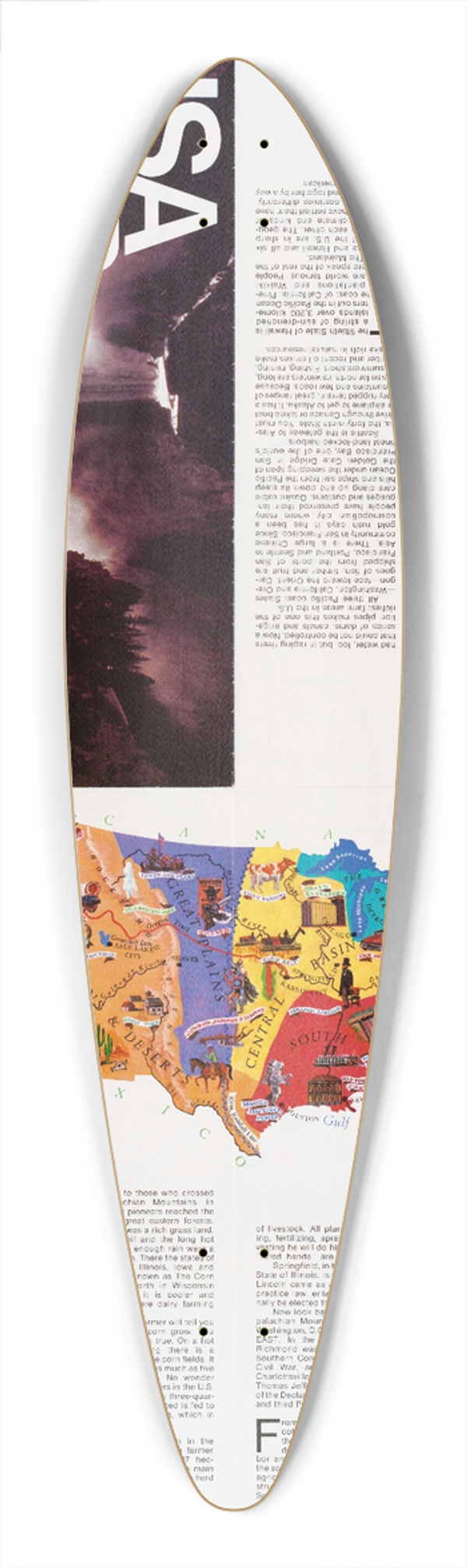 U.S. Information Agency - USA Map 39.3 inch art pintail longboard deck