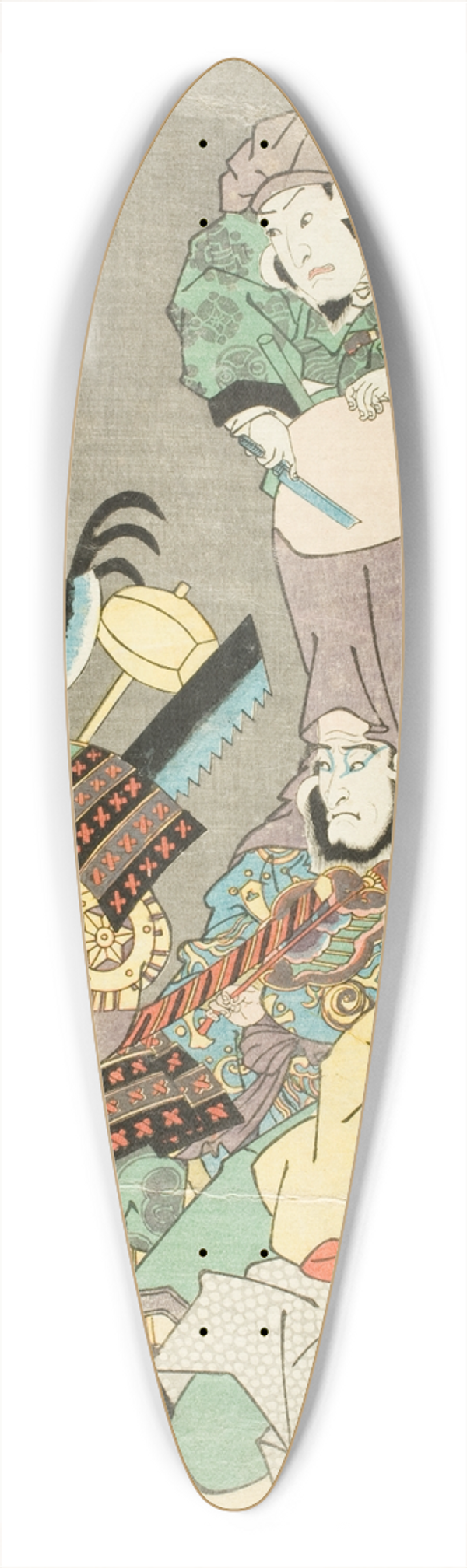Utagawa Kunisada (Toyokuni III) - Actors as Ebisu, Fukurokuju, Benkei, Fox and Hunter in the Style of tsu-e 39.3 inch art pintail longboard deck