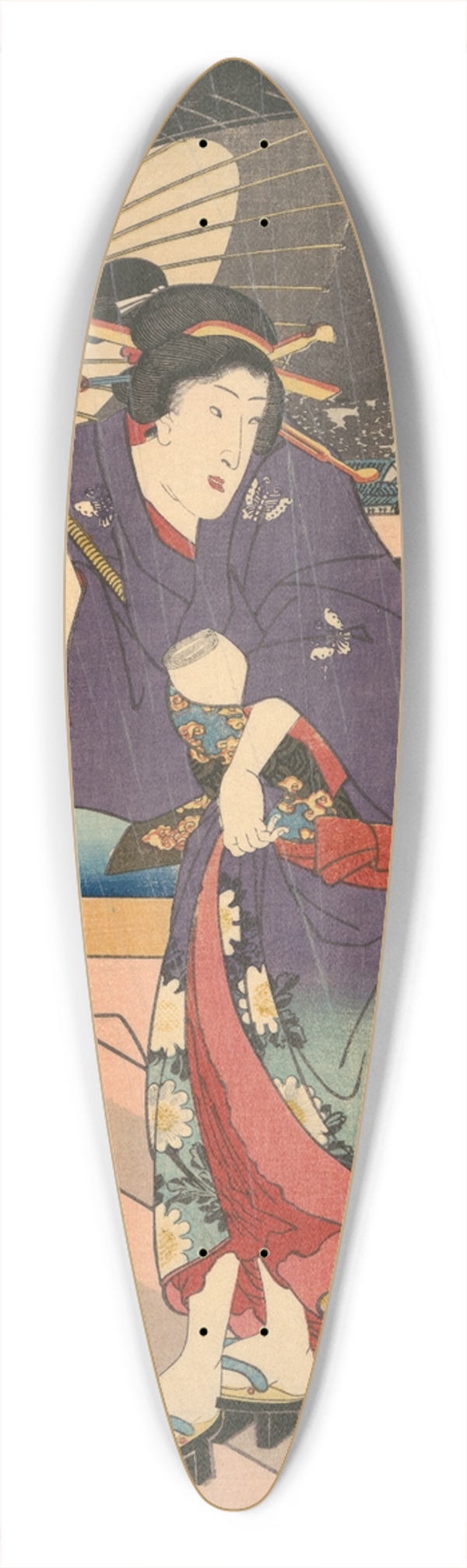 Utagawa Kunisada (Toyokuni III) - Rainy Scene on a Bridge (Ame no To no Sue) 39.3 inch art pintail longboard deck