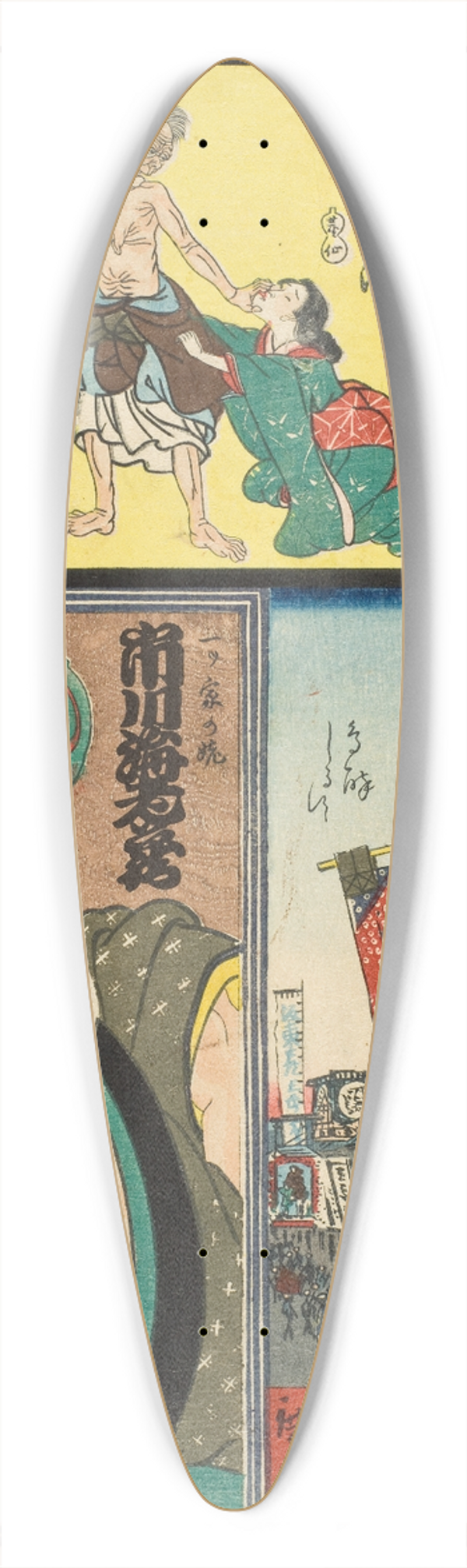 Utagawa Kuniyoshi - Chi Brigade, Tenth Group, Theater District in Saruwaka; Actor Ichikawa Ebiz V as the Old Woman of the Lonely House 39.3 inch art pintail longboard deck
