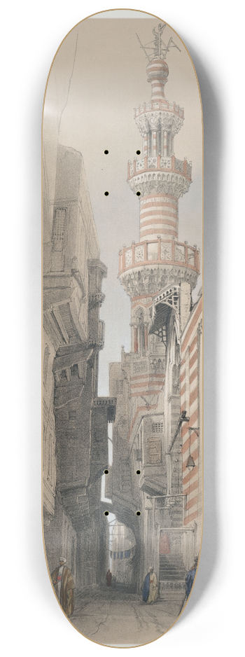 David Roberts - The minaret of the Mosque El Rhamree. 8.25 inch art skate deck