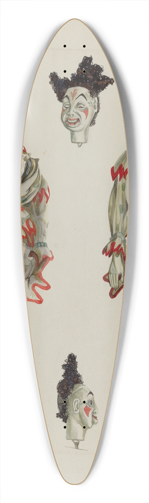 Verna Tallman - Puppet  Clown on a Tear 39.3 inch art pintail longboard deck