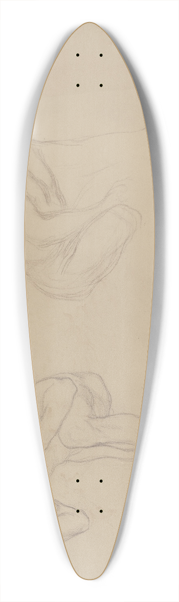 Victor Mller - A male nude in a bent position with his left leg raised, carrying an object on his shoulder, next to him a crouching male nude to the right 39.3 inch art pintail longboard deck