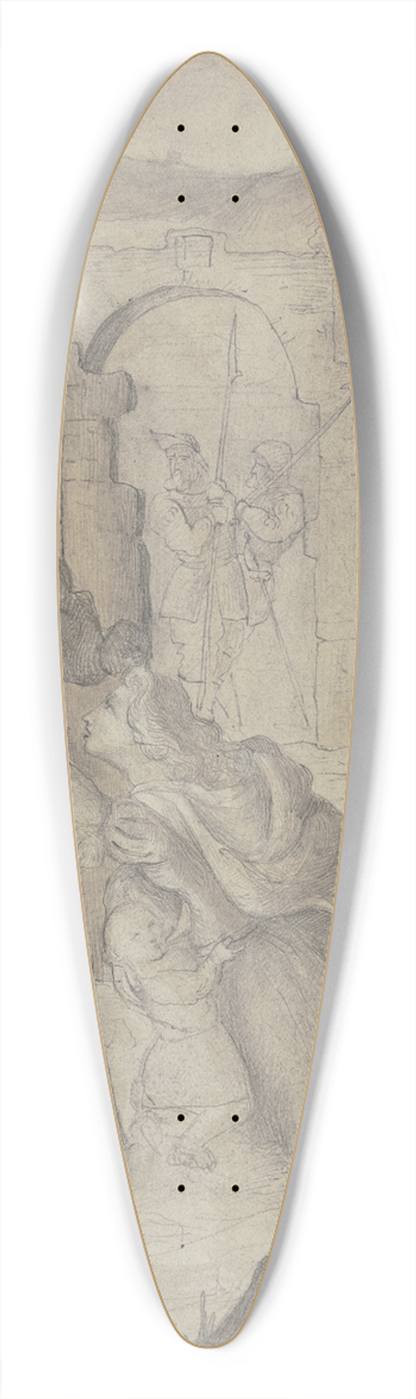 Victor Mller - Eine Frau mit einem Kinde kniet flehend vor einem Ritter, daneben andere Ritter und eine Burg 39.3 inch art pintail longboard deck