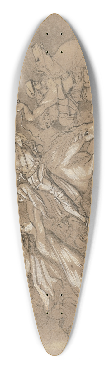 Victor Mller - Ritter in einer Schlacht, eine von links heranstrzende, lorbeerbekrnzte Frau reicht ihm ein Kleinkind an 39.3 inch art pintail longboard deck