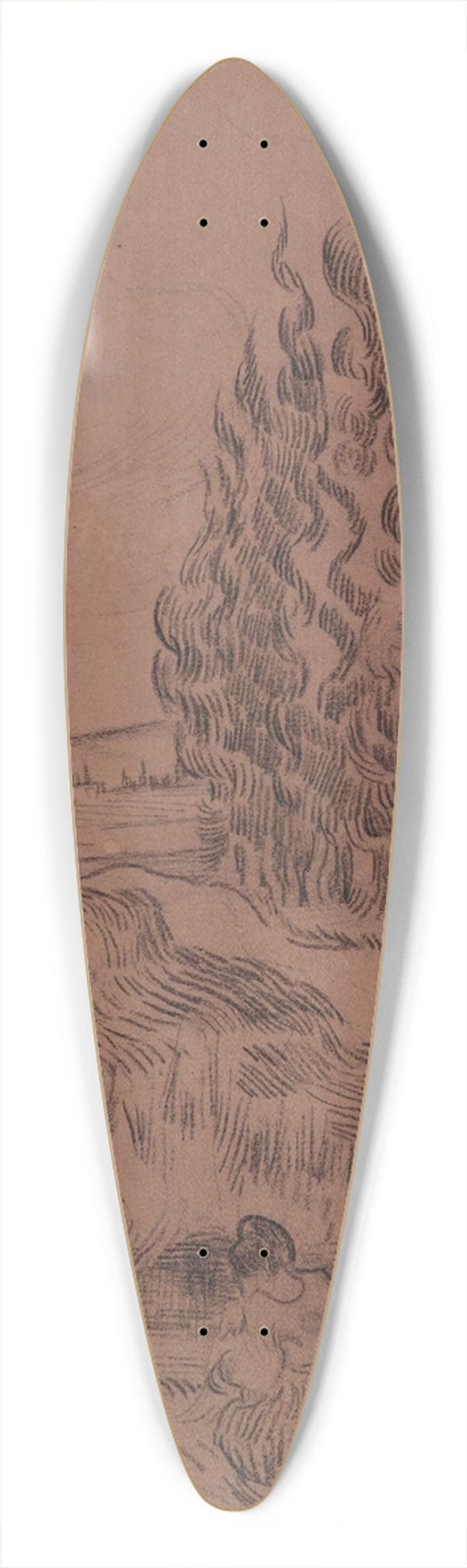 Vincent van Gogh - Cypresses with four people working in the field 39.3 inch art pintail longboard deck