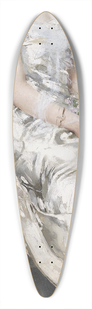 Vittorio Matteo Corcos - Ritratto di giovane donna in abito binaco con fiori 39.3 inch art pintail longboard deck