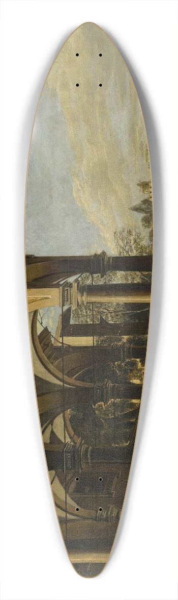 Viviano Codazzi - An architectural capriccio with figures by a colonnaded portico, a castle on a sea archand coastal village beyond 39.3 inch art pintail longboard deck