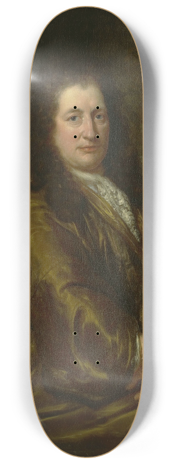 David van der Plas - Portrait of Caspar Commelin, bookseller, newspaper publisher and author of the official history of Amsterdam Beschrijvinghe van Amsterdamof 1693 8.25 inch art skate deck