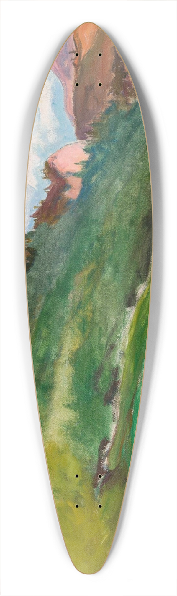 Wadysaw lewiski - Landscape with pink mountain peaks 39.3 inch art pintail longboard deck