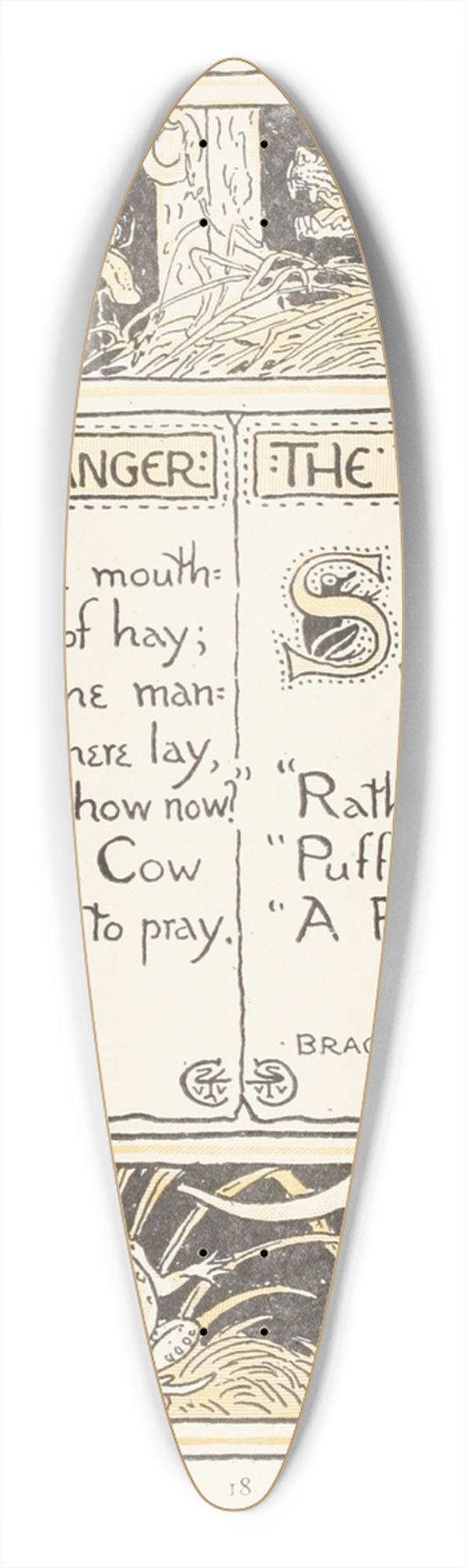 Walter Crane - The Dog in the Manger, The Frog and the Bull 39.3 inch art pintail longboard deck