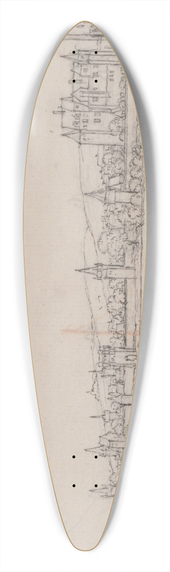 Wenceslaus Hollar - View of Lahnstein on the River Rhine 39.3 inch art pintail longboard deck