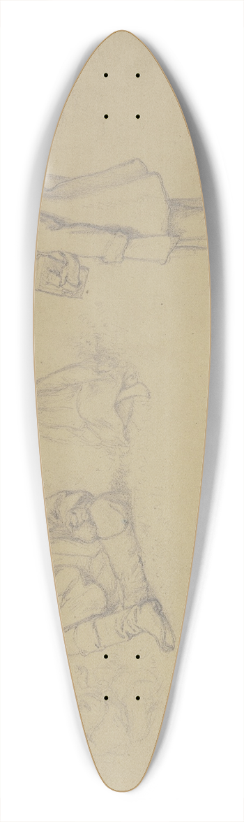 Wilhelm Amandus Beer - Studienblatt; verschiedene im Gras stehende und sitzende Figuren 39.3 inch art pintail longboard deck
