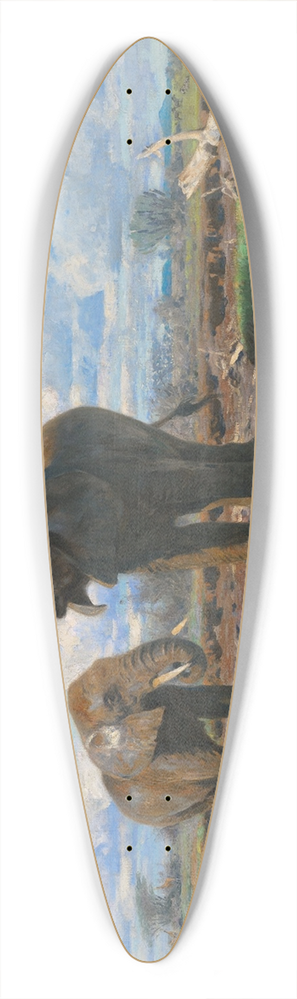 Wilhelm Kuhnert - Elephants at a waterhole 39.3 inch art pintail longboard deck