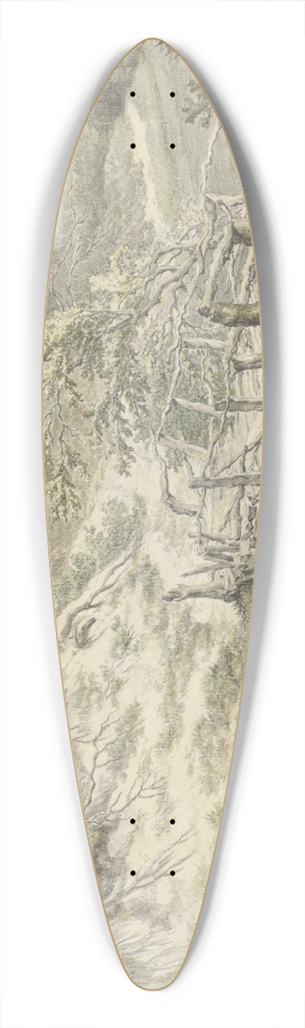 Willem Uppink - Duinlandschap met houten brug 39.3 inch art pintail longboard deck