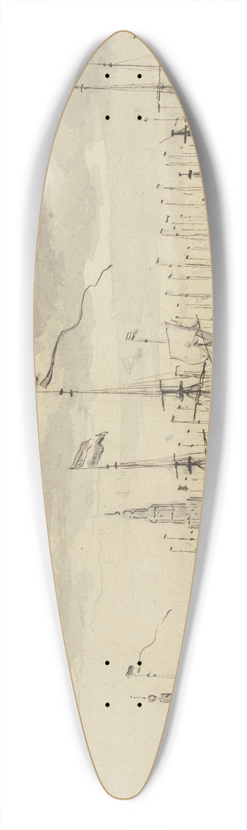 Willem van de Velde the Younger - Ansicht eines Hafens mit vielen Schiffen und einer Stadt mit zwei Kirchtrmen (Amsterdam) 39.3 inch art pintail longboard deck