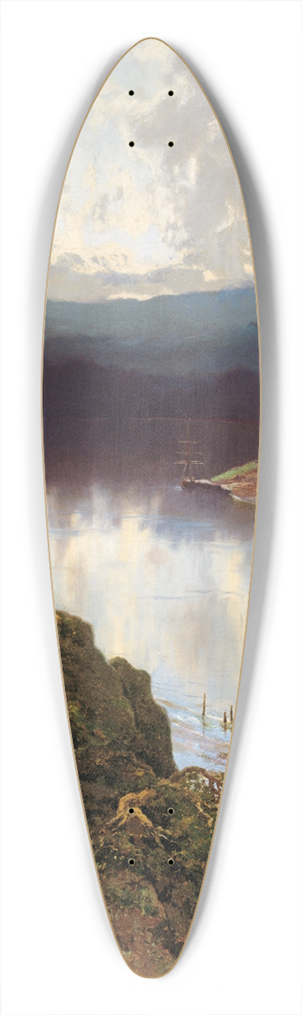 William Charles Piguenit - An Australian fjord 39.3 inch art pintail longboard deck