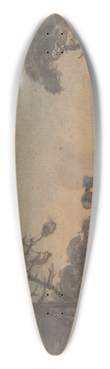 William Gilpin - Landscape with Two Men and a Castle Ruin on the Riverbank 39.3 inch art pintail longboard deck
