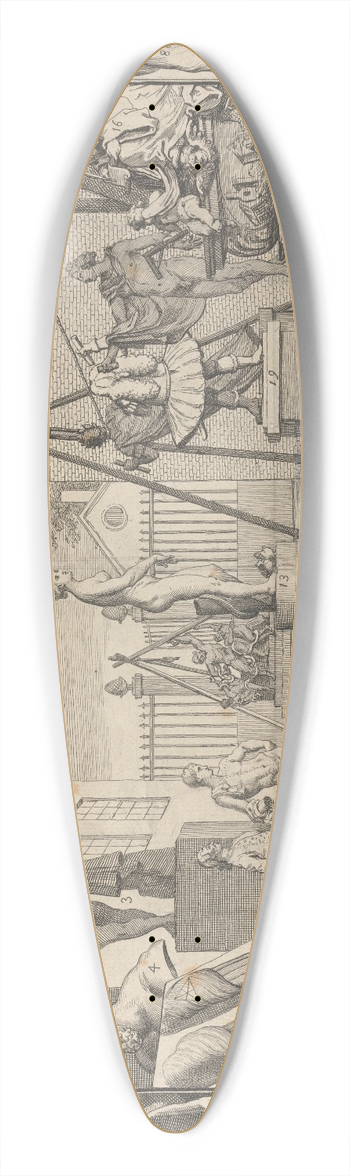 William Hogarth - Analysis of Beauty, Plate I; A Statuarys Yard 39.3 inch art pintail longboard deck
