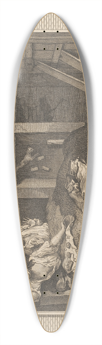 William Hogarth - Plate 7, The Idle Prentice Returned from Sea and in a Garret with a Common Prostitute 39.3 inch art pintail longboard deck