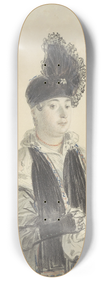 Denis Auguste Marie Raffet - Portret van een staande dame met zwarte shawl en zwarte hoed 8.25 inch art skate deck