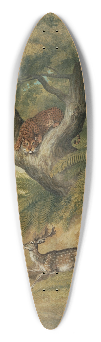 William-Samuel Howitt - A Leopard with two passing deer 39.3 inch art pintail longboard deck