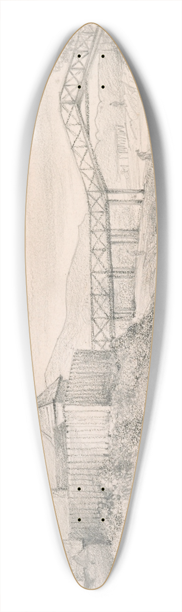 William Swainson - Fort Richmond and Hutt Bridge 39.3 inch art pintail longboard deck