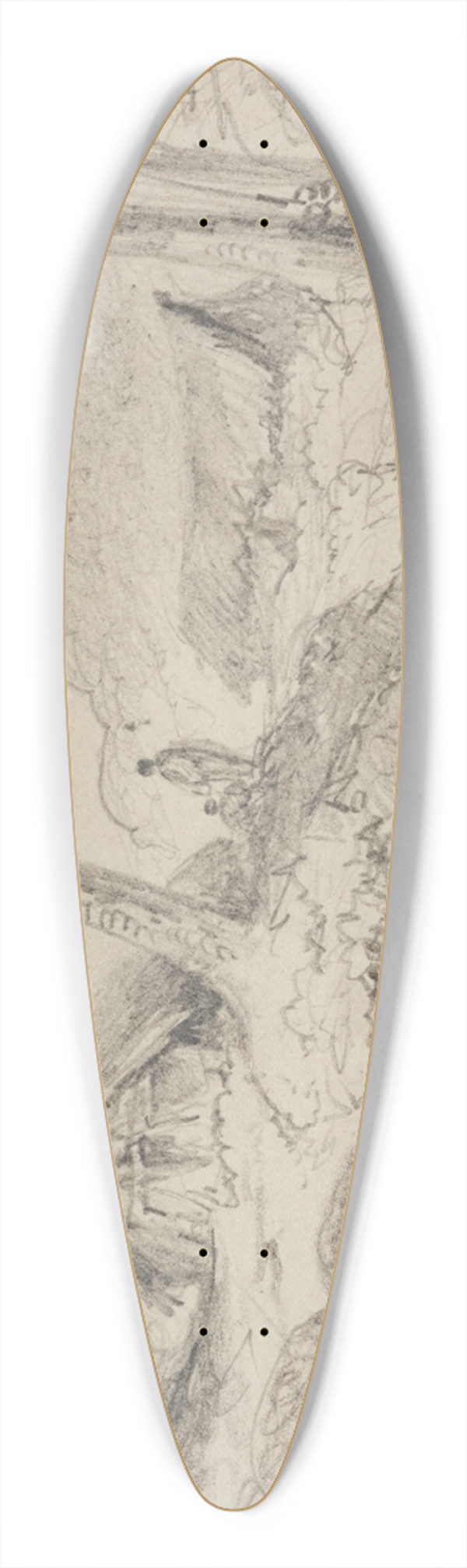 William Swainson - Huts at the Mangaroa Bridge 39.3 inch art pintail longboard deck