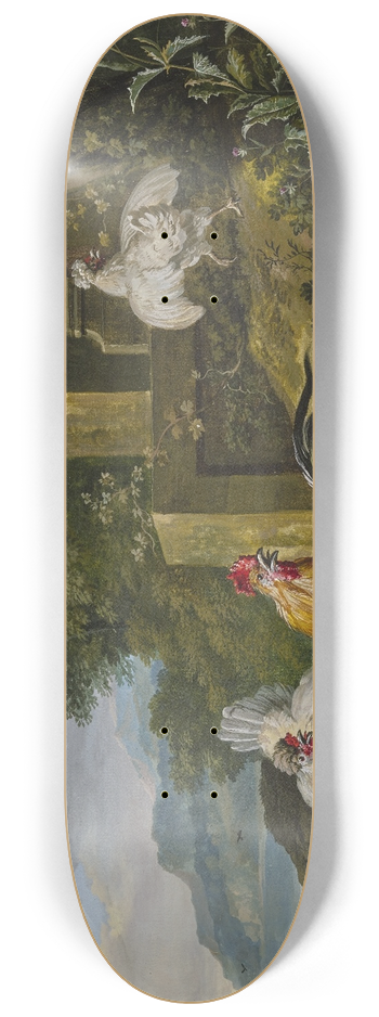 Dirck Dalens III - Ein Hahn und zwei Hennen mit ihren Jungen von einem Raubvogel berfallen 8.25 inch art skate deck