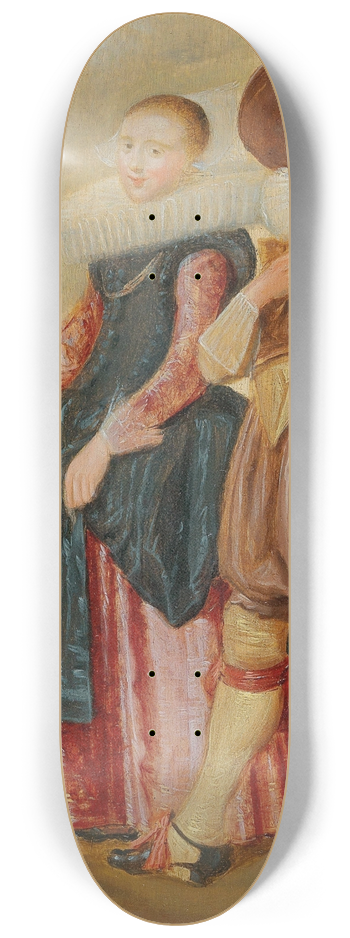 Dirck Hals - An Elegant Couple Standing By A River 8.25 inch art skate deck