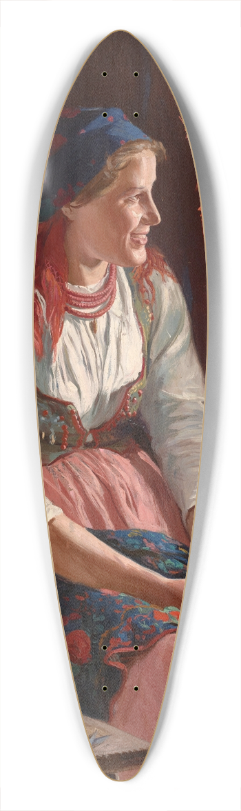 Wincenty Wodzinowski - Girl at the Window 39.3 inch art pintail longboard deck