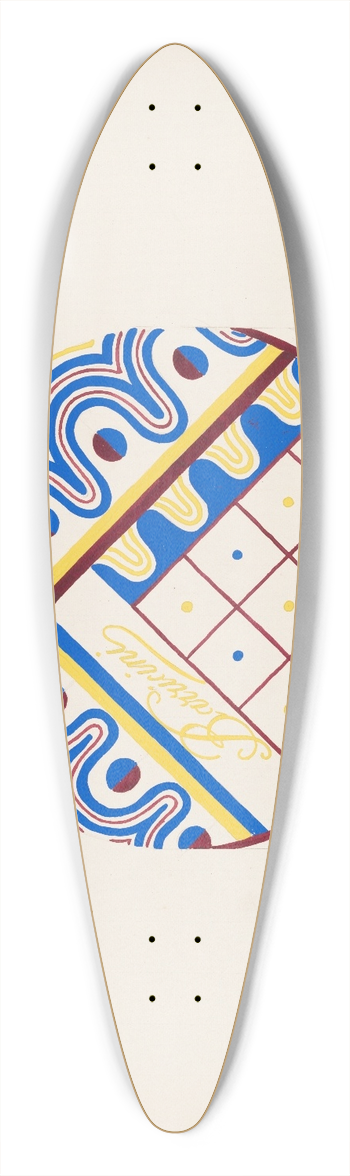 Winold Reiss - 3-D Study for circular box with grid and dotted wavy border in blue, red and green 39.3 inch art pintail longboard deck