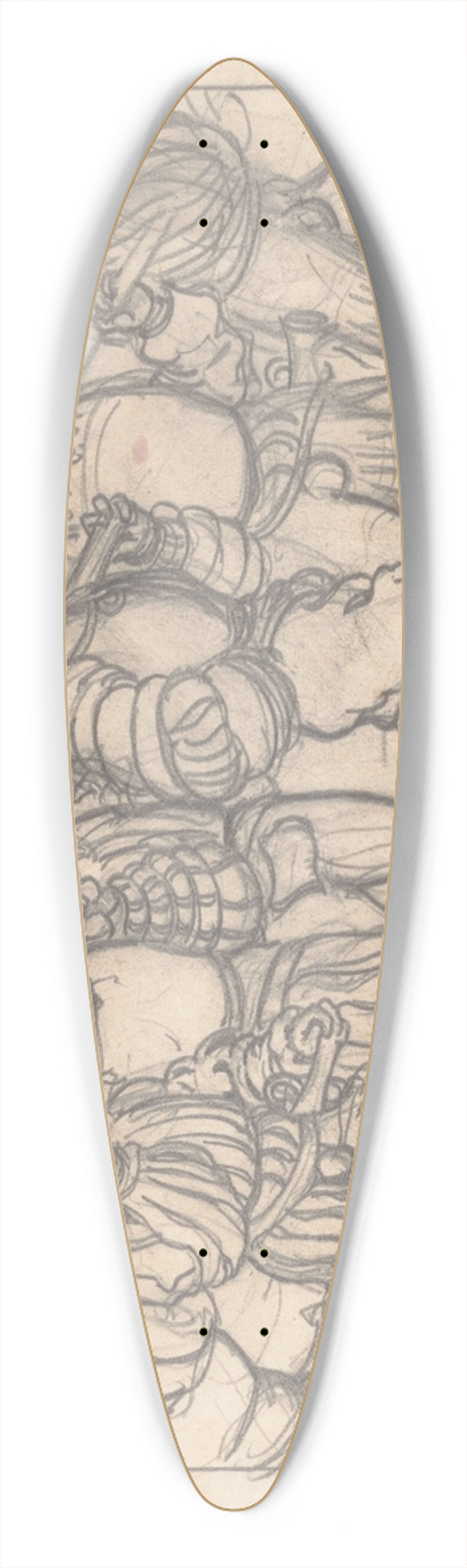 Winold Reiss - Graphic designs for Scribners Magazine cover, Medieval Festival theme. Drawing of men with medieval clothing and items, walking to the right 39.3 inch art pintail longboard deck Winold Reiss - Graphic designs for Scribners Magazine cover, Medieval Festival theme. Drawing of men with medieval clothing and items, walking to the right 39.3 inch art pintail longboard deck