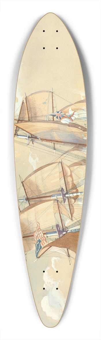 Worden Wood - Action between the U.S.S. Brig. Chasseur and British Schooner St. Lawrence, Feb. 26,1815 39.3 inch art pintail longboard deck