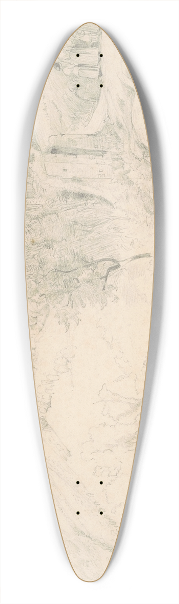 Worthington Whittredge - Hillside with Houses and Figures 39.3 inch art pintail longboard deck