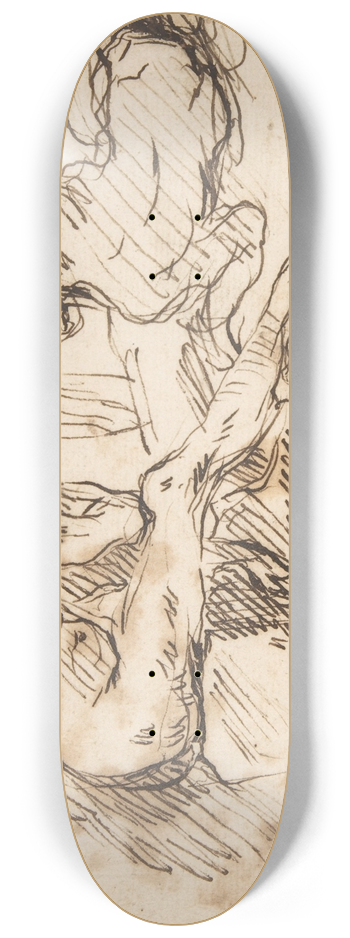 Domenico Gargiulo - Two Nude Male Figures, One Seated and One Reclining 1609-1675 8.25 inch art skate deck