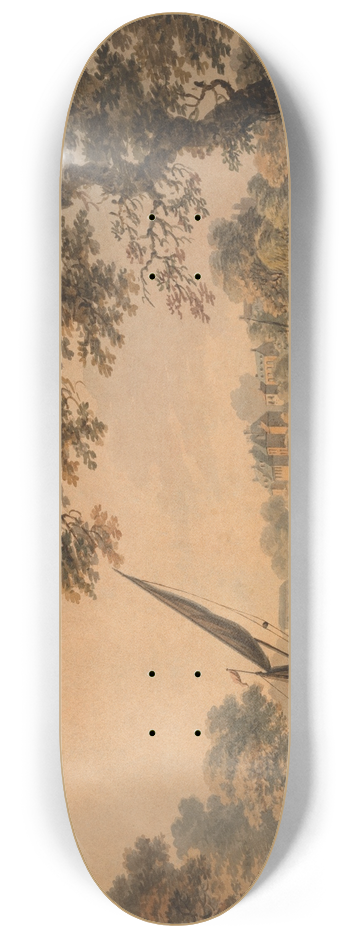 Dominic Serres - A Bridge over the Thames, with sailing barges in the foreground 8.25 inch art skate deck