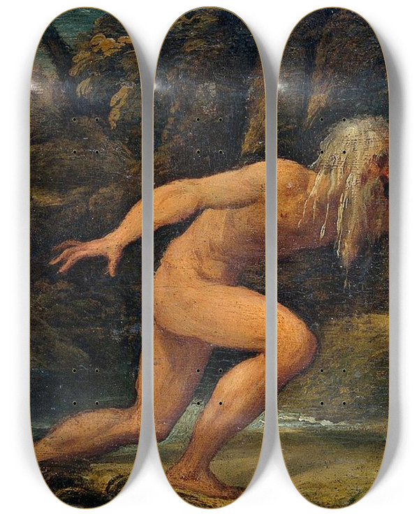 Triptych art skateboard deck of Lambert Sustris Nessus And Deianira by Lambert Sustris (1510-1560)