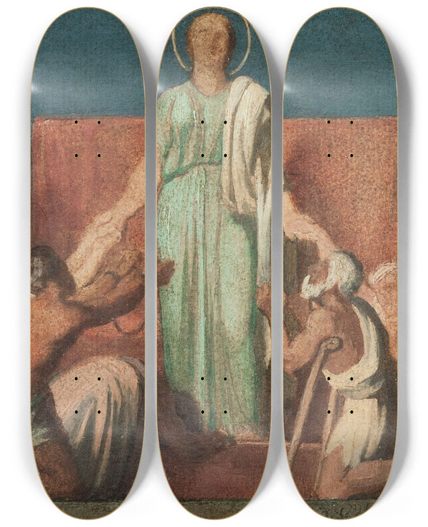 Triptych art skateboard deck of Jeanhippolyte Flandrin Esquisse Pour Lglise Saintvincentdepaul Les Trois Vertus Thologales by Hippolyte Flandrin (1809-1864)