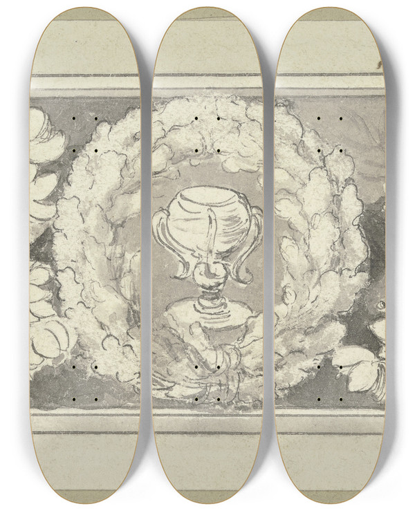 Triptych art skateboard deck of Wilhelm Steinhausen Final Vignette_3 by Wilhelm Steinhausen (1846-1924)