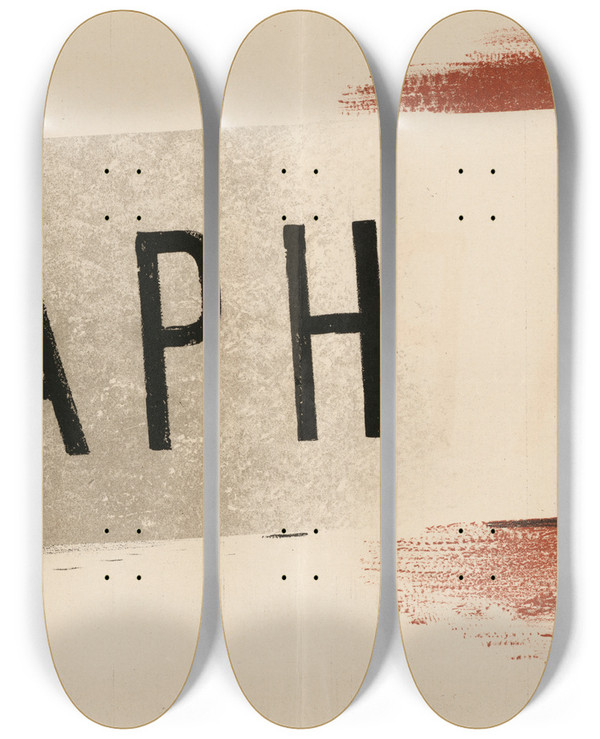 Triptych art skateboard deck of Hans Schleger Telegraph Less by Hans Schleger (1898-1976)