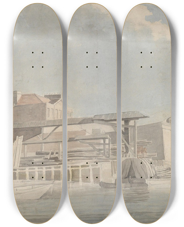 Triptych art skateboard deck of Samuel Scott Westminster Bridge The Surrey Side by Samuel Scott (1697-1772)