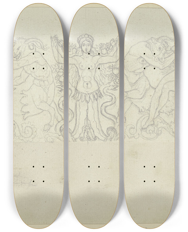 Triptych art skateboard deck of Eugen Eduard Schffer The Night by Eugen Eduard Schaffer (1802-1871)