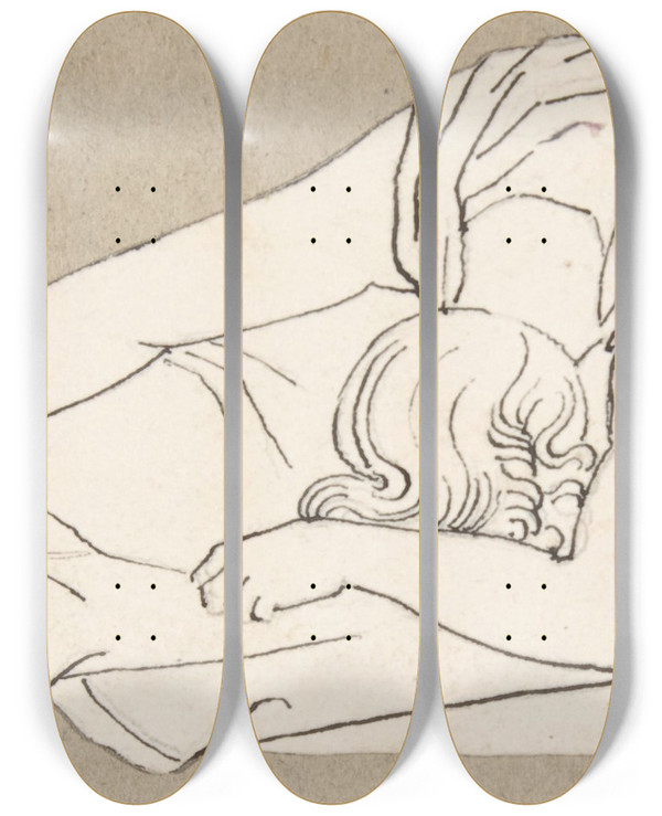 Triptych art skateboard deck of After John Flaxman Design For Large Fireplace White Tiles Produced By Wedgwoods Factory by After John Flaxman (1755-1826)