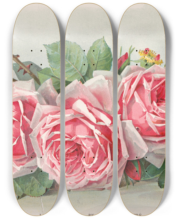 Triptych art skateboard deck of Paul De Longpre La France Roses by Paul de Longpre (1855-1911)