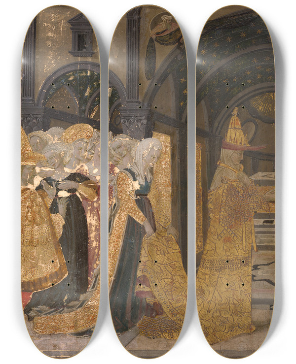Triptych art skateboard deck of Apollonio Di Giovanni Meeting Of Solomon And The Queen Ofsheba by Apollonio Di Giovanni (1415-1465)