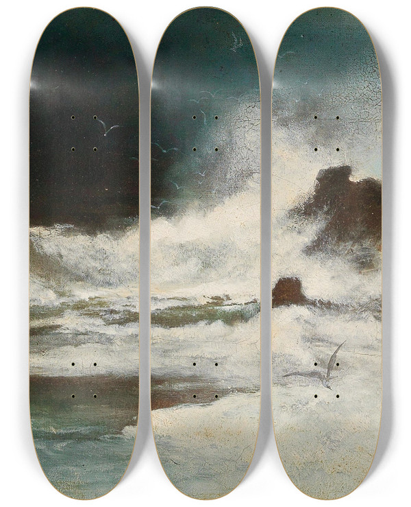 Triptych art skateboard deck of Karl Wilhelm Diefenbach The Storm Capri by Karl Wilhelm Diefenbach (1851-1913)